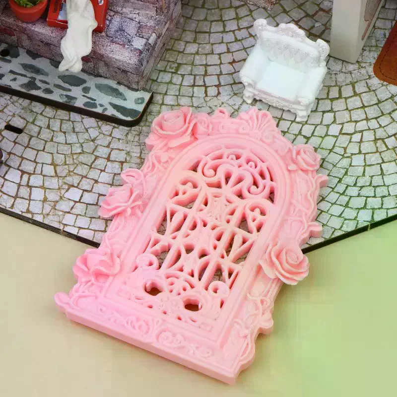 Miniature Sofa Rose Carved Window Frame Ornament Dollhouse Furniture Model Dollhouse DIY Scene Building Decor Pretend Play Toys