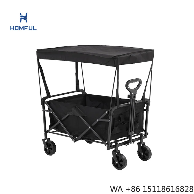 HOMFUL Wholesale Folding Heavy Duty Transport Tool Carts Hand Buggy Shopping Cart Camping Wagon with Canopy