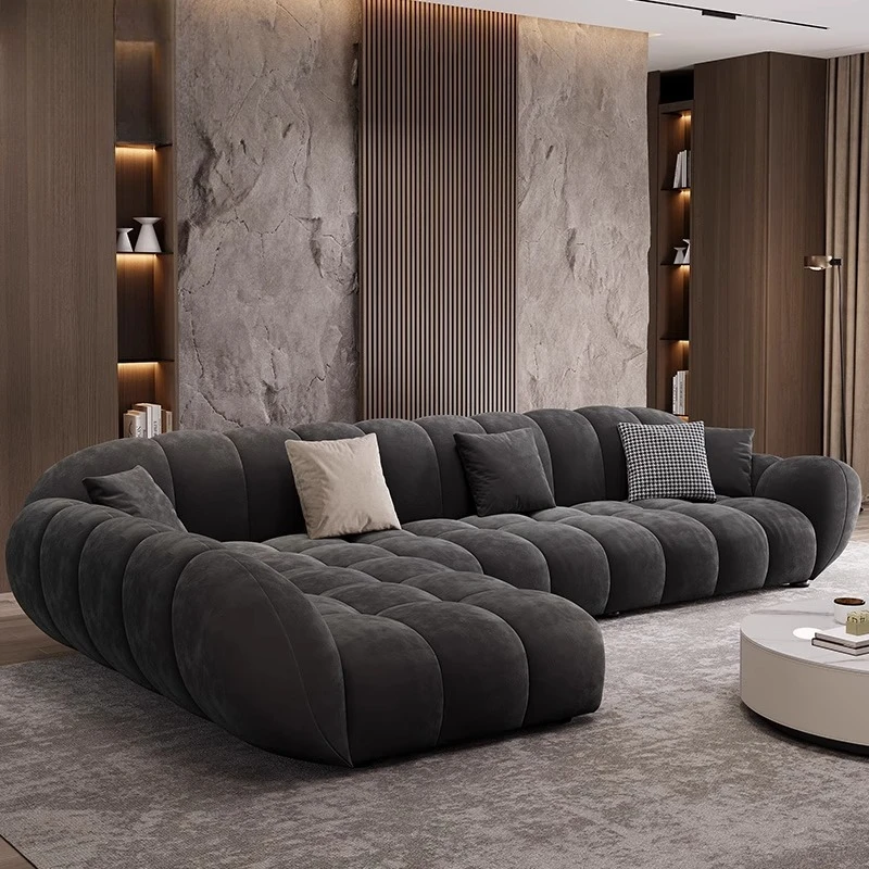 A Minimalist petal retro sofa home living room simple matte fabric corner sofa