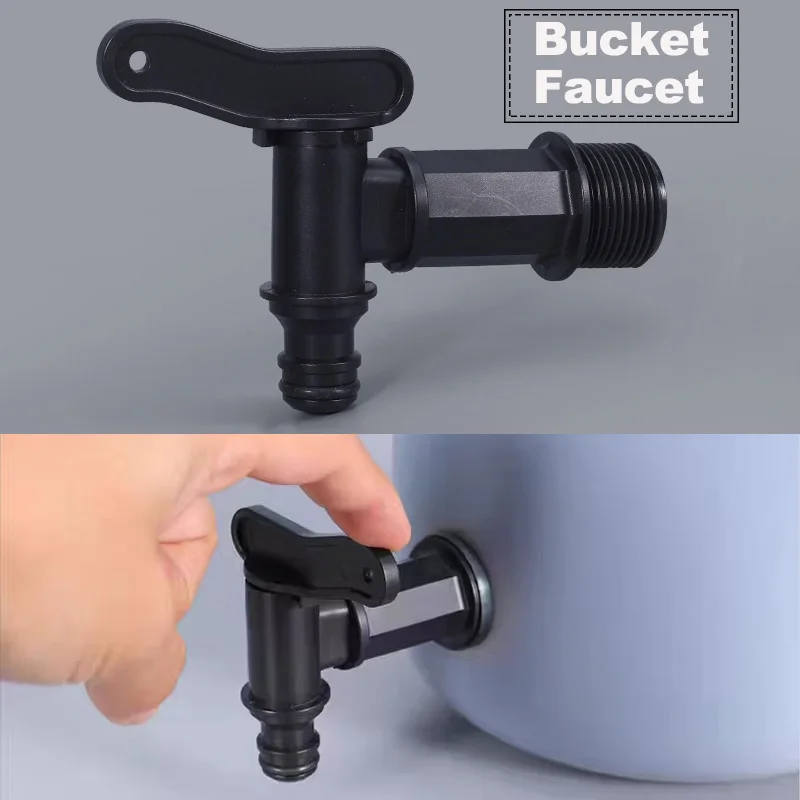 

1Pcs Plastic Bucket Faucet Water Butt Tap For IBC Barrels Snap/Push Black Garden Hose Faucet Kitchen/Garden Supplies Accessories