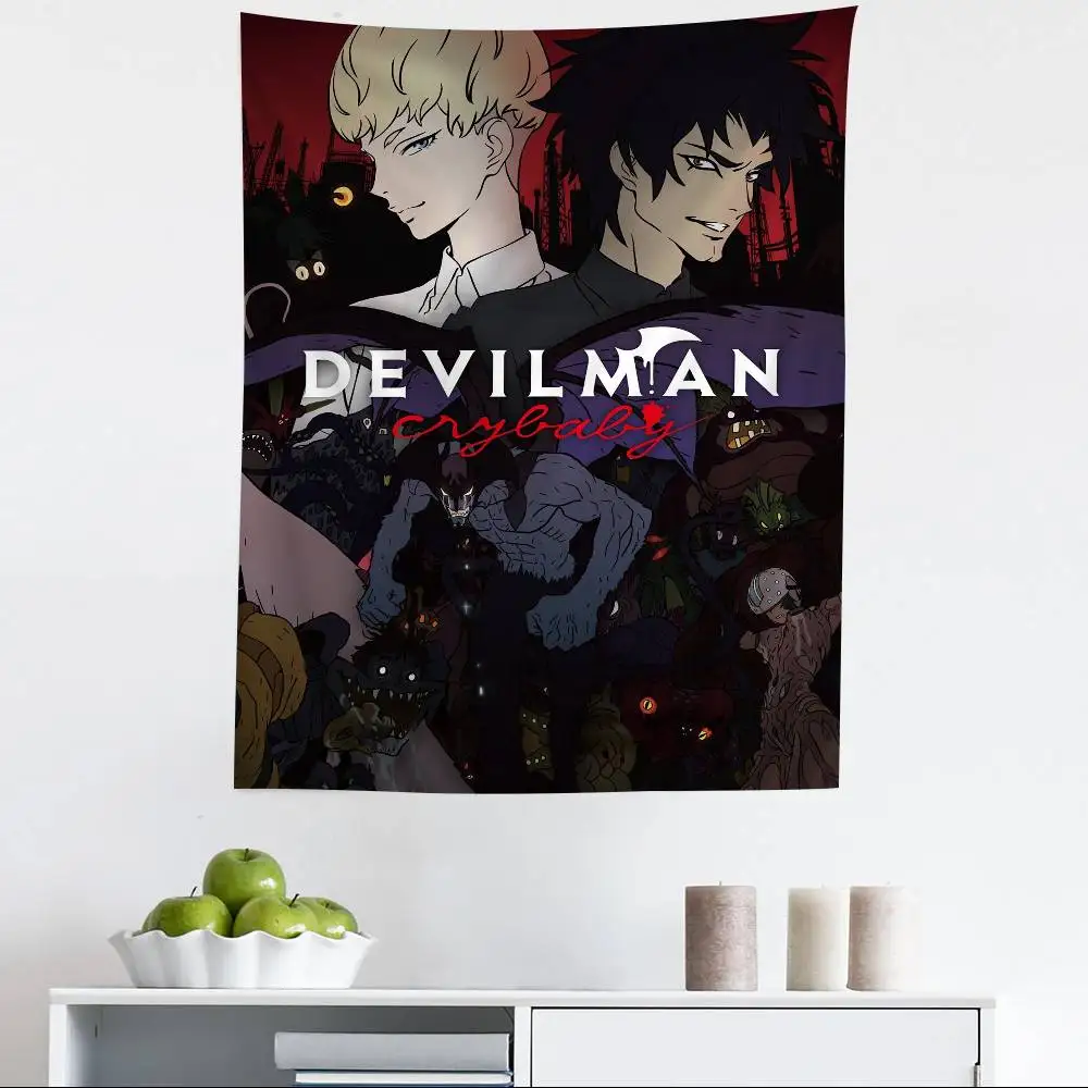 Tapiz de pared grande con estampado de llanto de dibujos animados de Devilman, decoración de pared de Buda indio, decoración artística de pared Hippie bohemia de brujería