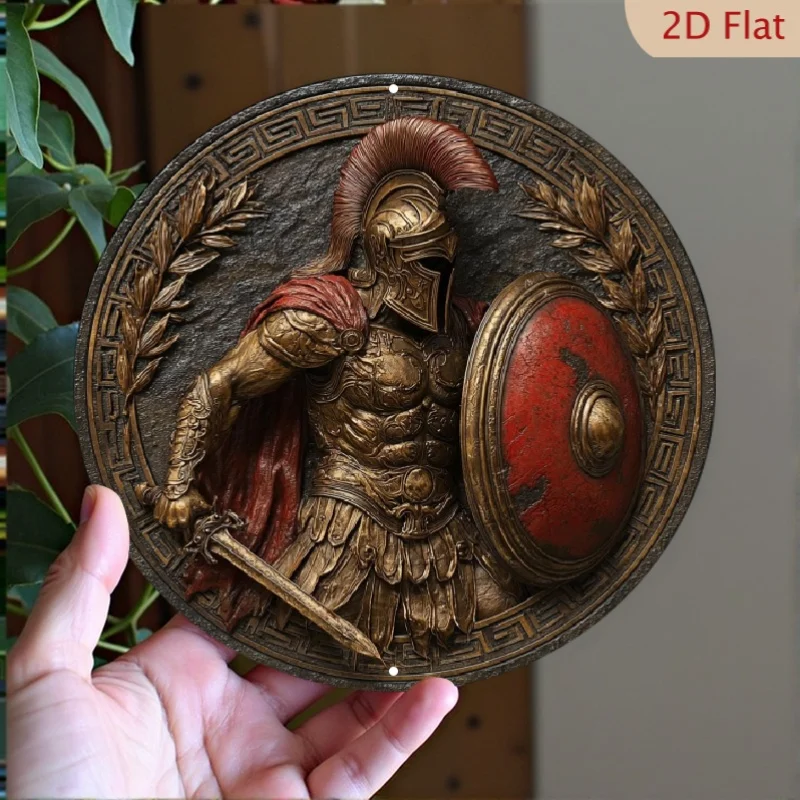 خمر المحارب اليوناني جدار الفن جولة معدن القصدير تسجيل 7.8 بوصة ديكور المنزل