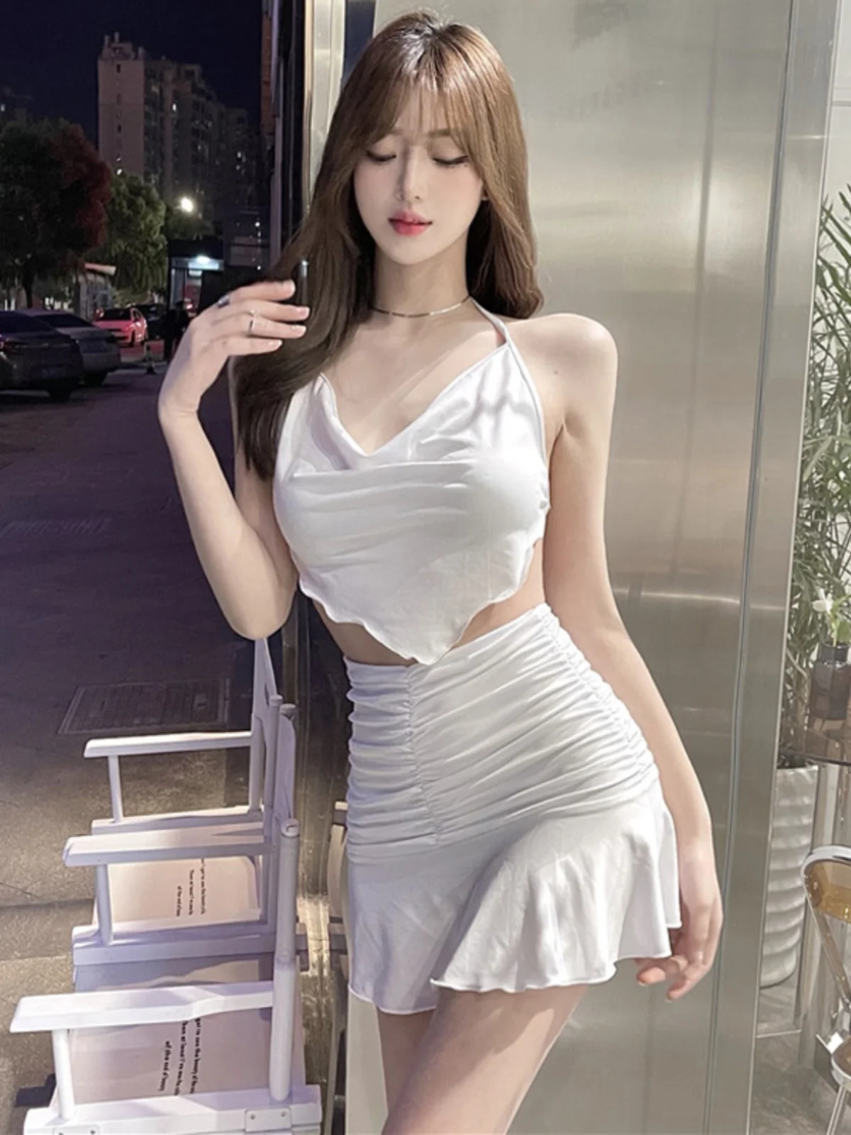 

Sexy Asymmetrical Short Strapless High Waist Pleated Skirt Two-Piece Set for Women Summer Fashion Outfit High Waist Skirt