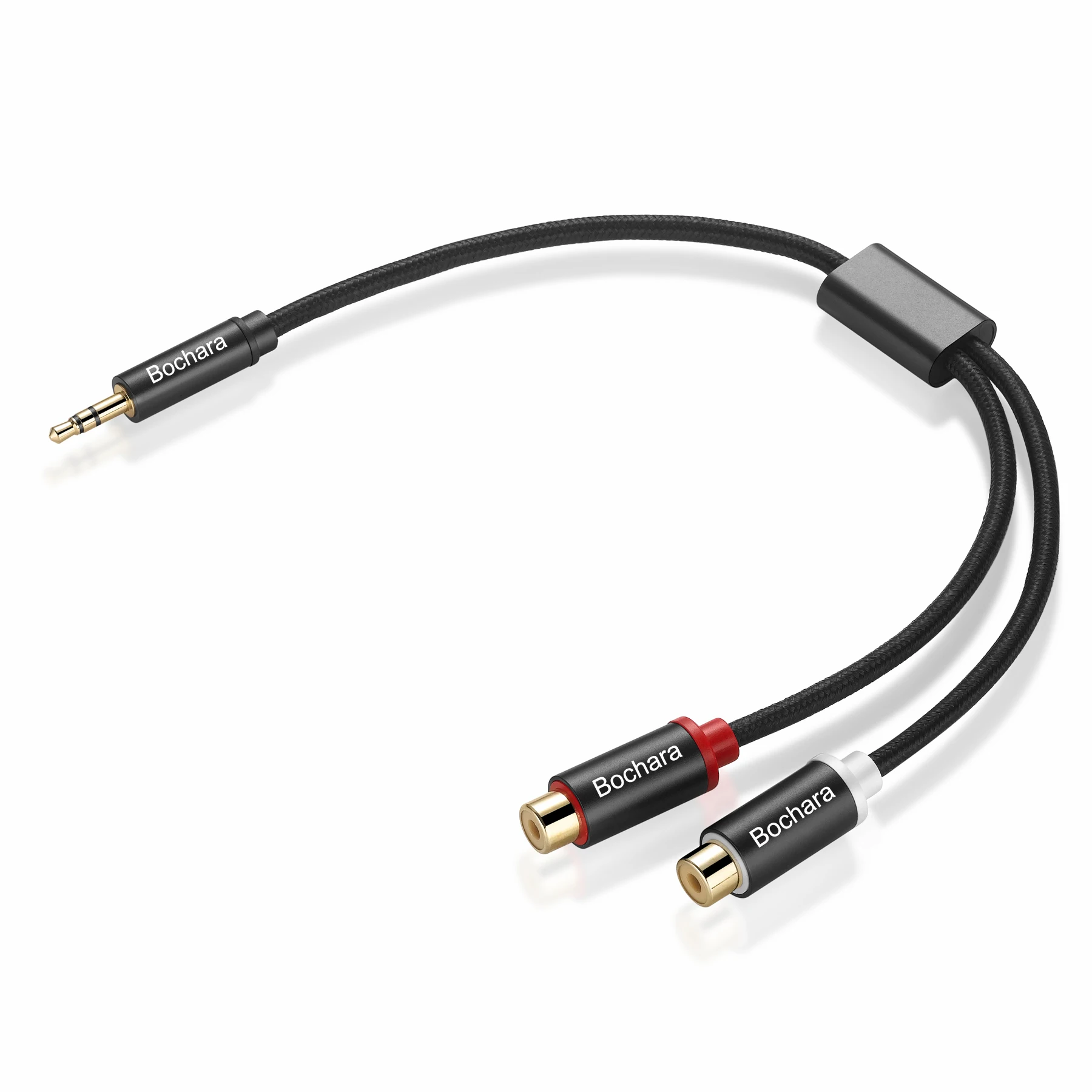 Bochara pleciony 30cm 3.5mm Stereo Aux męski na 2RCA żeński konwerter Audio folia + pleciony ekranowany