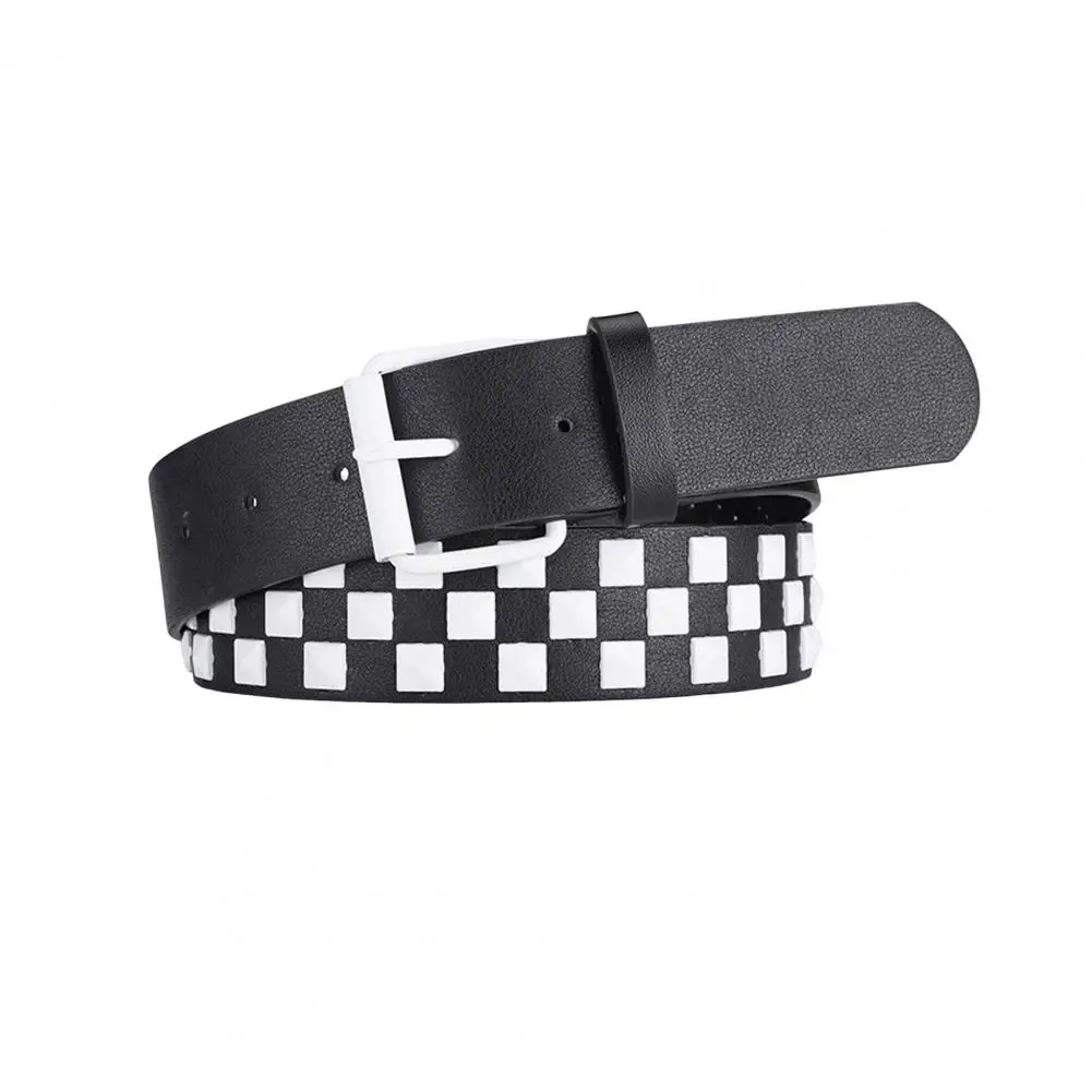 Men Square Bead Pyramid Belt Men Belt with Iron Buckle Punk Hop Style Men Belt with Square Bead Pyramid Decoration for Jeans