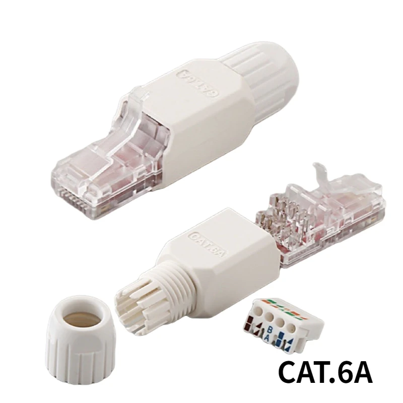 RJ45,8P8C tool free CAT.6A, network cable crystal head perforated adapter plastic shell