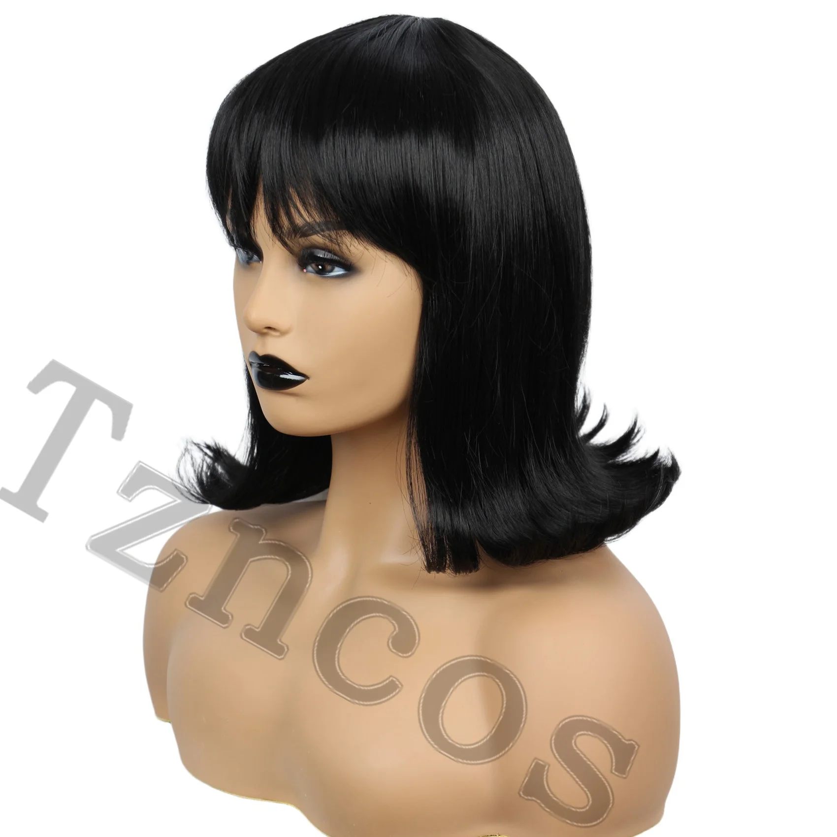 Tzncos Cosplay Linda Belcher Short Black Wig with Red Glasses Heat Resistant Synthetic Hair