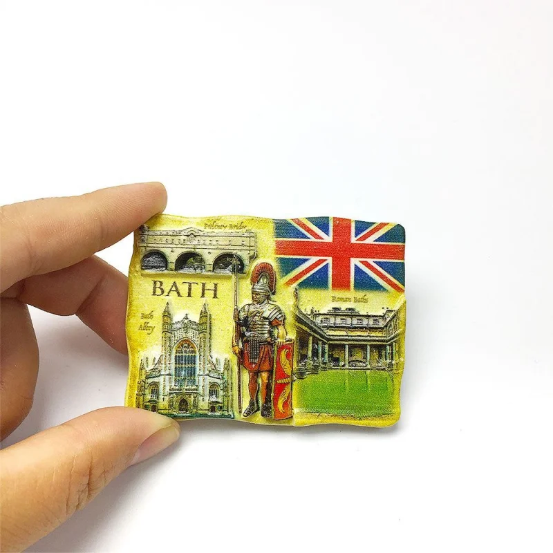 Imanes de refrigerador de recuerdos de baño del Reino Unido, imán de nevera de resina 3D con baños romanos, Abbey de baño y media luna real, artículos de decoración del hogar