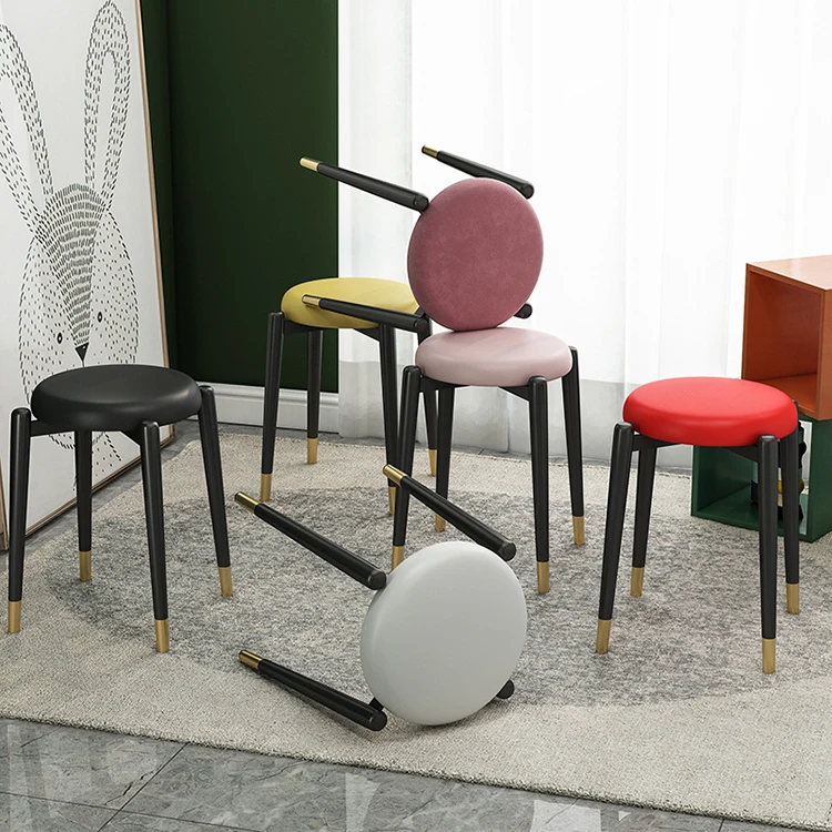 Simple Nordic Metal Iron Art Restaurant Soft Seat Stool Household Stackable Storage Without Backrest