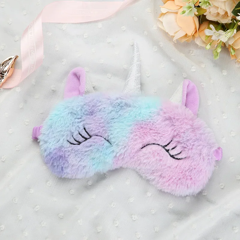 Cartoon Unicorn Silk Eye Mask Variety Sleeping Mask Eyeshade Relax Mask Plush Eye Shade Cover  for Travel Home Party Gifts