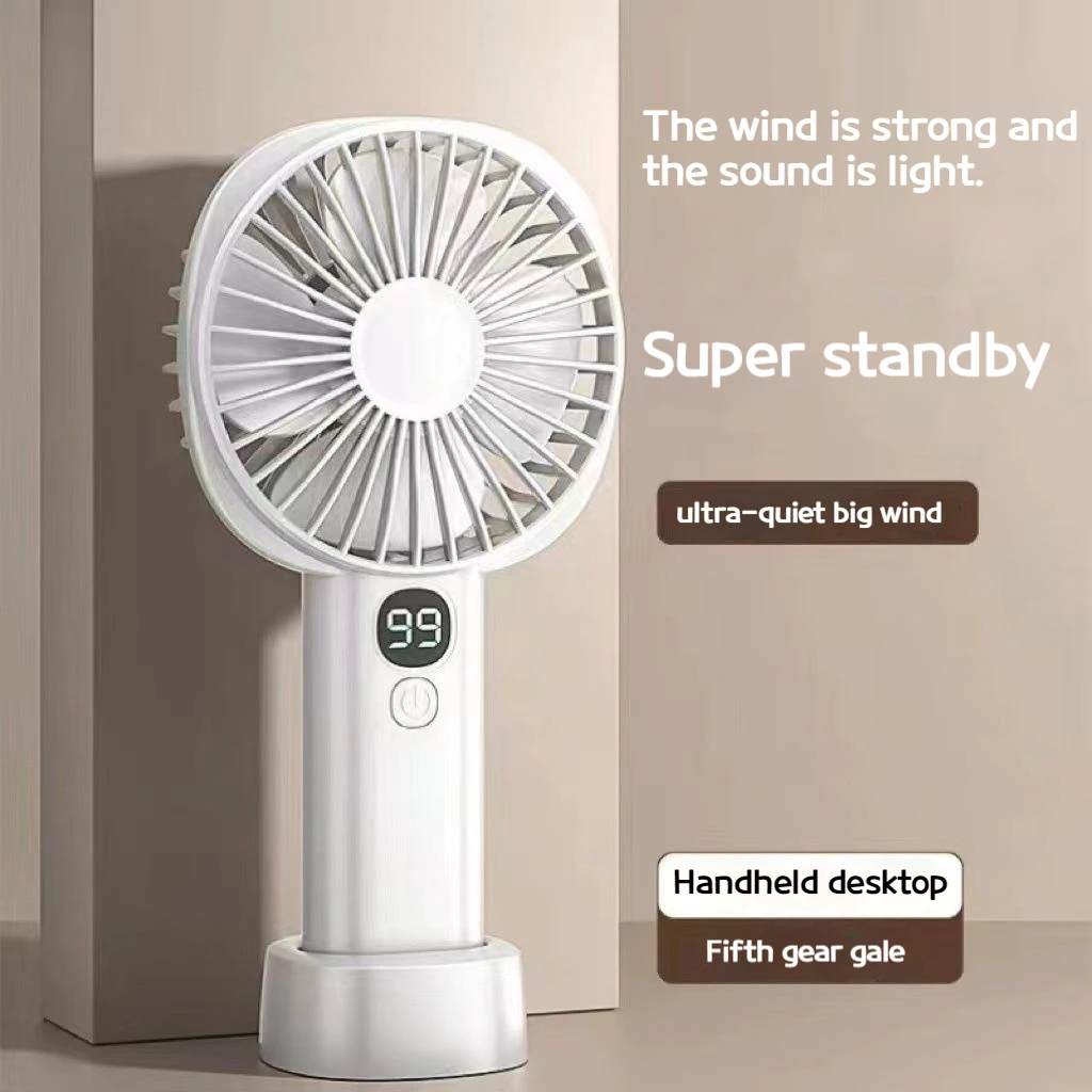 New Small Fan Mute Portable With Screen Big Wind Rechargeable Running Office Desktop Usb Mini Handheld Fan.