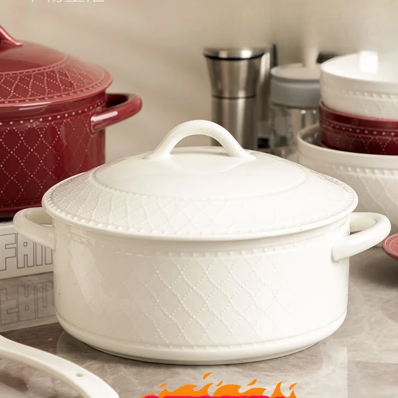 Soup Bowl Large, Ceramic Soup Bowl with Lid, Binaural Bowl Household Soup