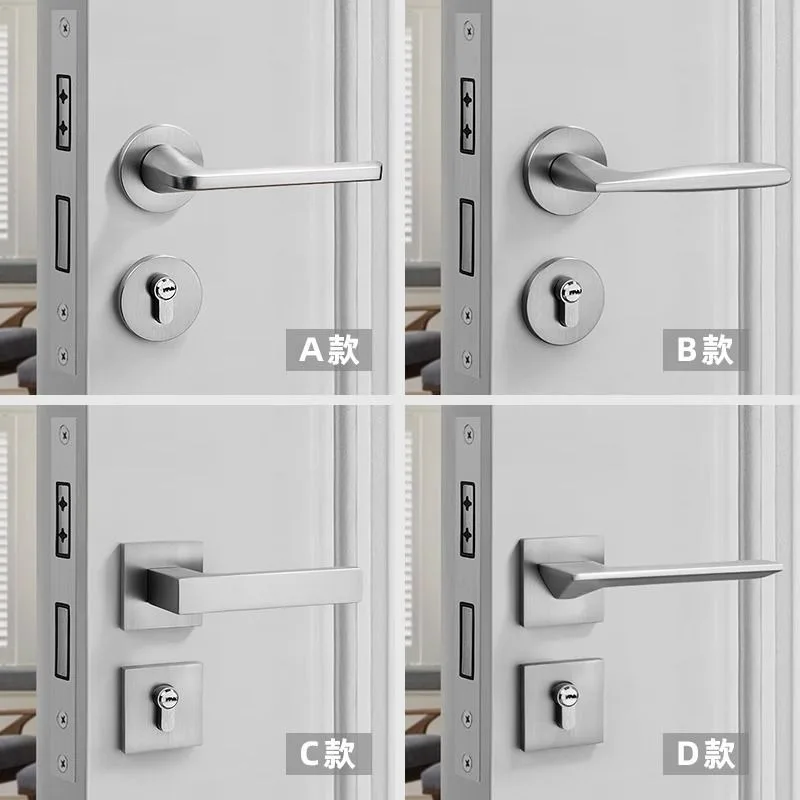 Nickel Brushed Indoor Bedroom Door Lock, Door Handle, Household Wooden Door Universal Silent Handle Lock