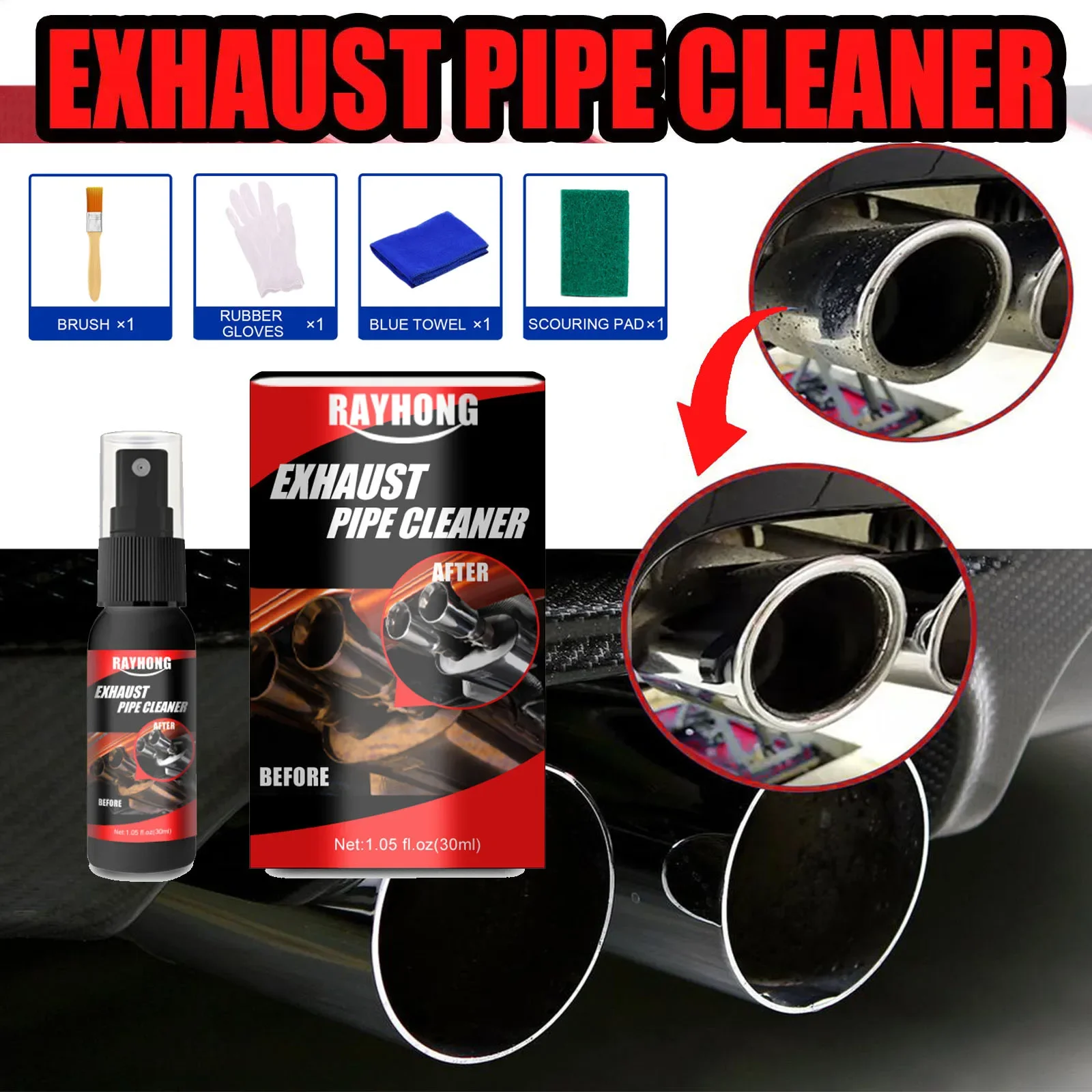 30/120ml Car Exhaust Pipe Cleaner Kit Multi-Purpose Metal Pipe Derusting Spray Rust Remover Car Motorcycle Maintenance