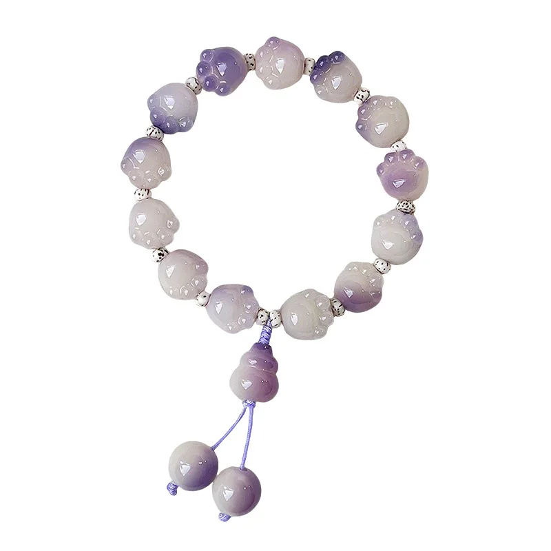 Purple Floating Flower Cat Claw Bracelet Smooth Touch White Jade Bodhi Cultural Play Mala Bead Handheld Jewelry Festival Gift