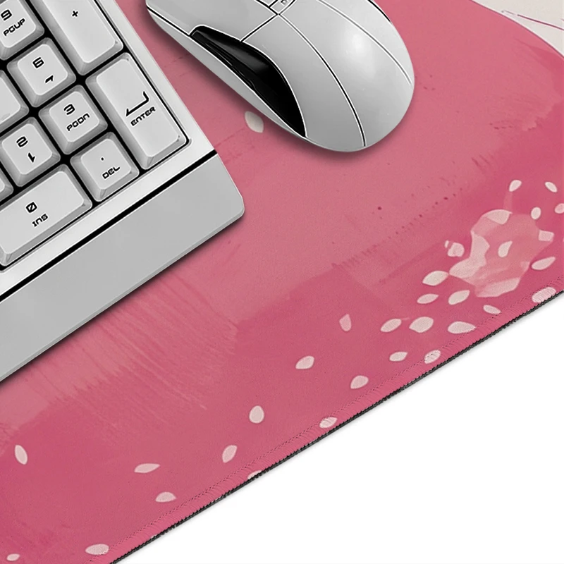 Mouse Pad Pink Cherry Blossom White Cat Gaming printon demand Large New Custom Mousepad XXL Non-Slip Desktop Mouse Pad