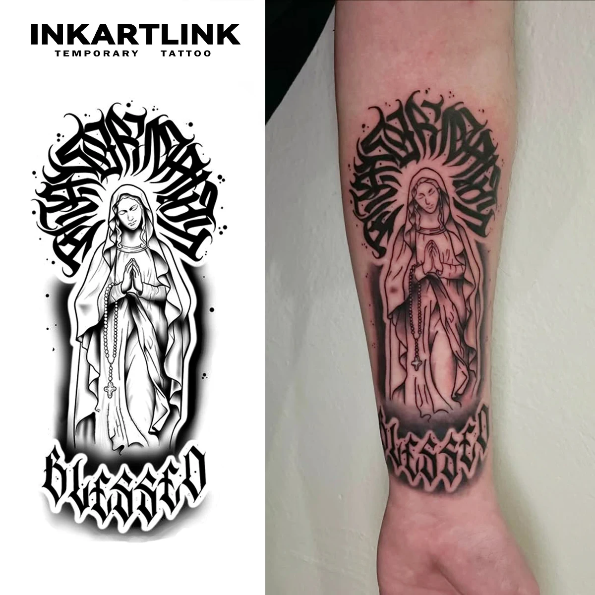 

Blessed and Divine Temporary Tattoo,Lasts To 15 Days New Technology Magic Waterproof Semi Permanent Sticker