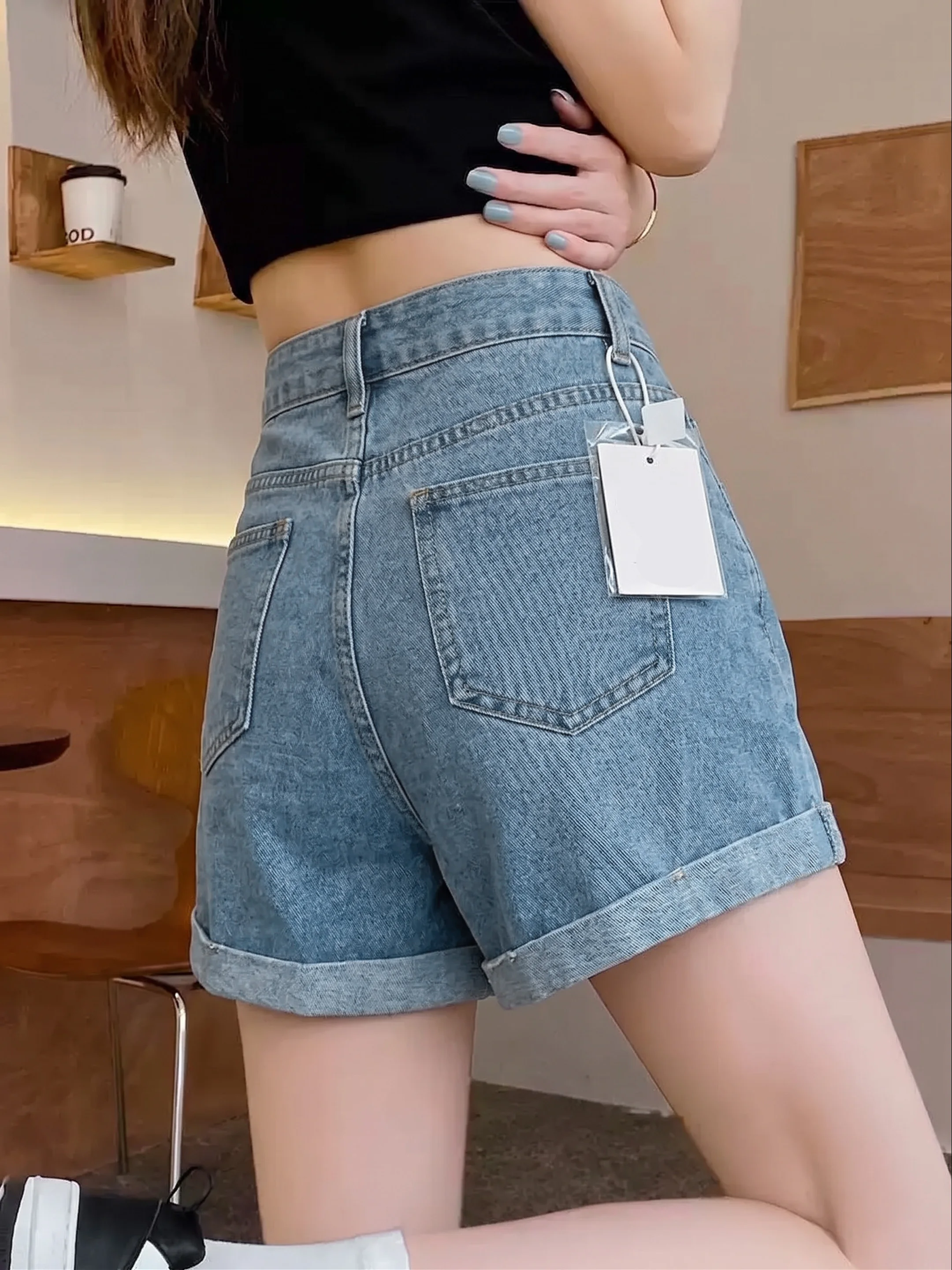 High Waist Denim Shorts Women Summer New Loose Slimming Meat Covering A-Line Wide Leg Cuffed Hot Pants Korean Casual Pants