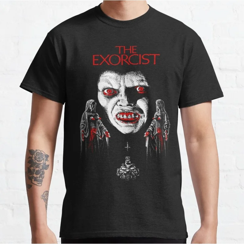 Retro Movie The Exorcist 0228 Scream film Graphic t shirt Scary Halloween Gift Tee Horror Nights tops All size Men's clothing