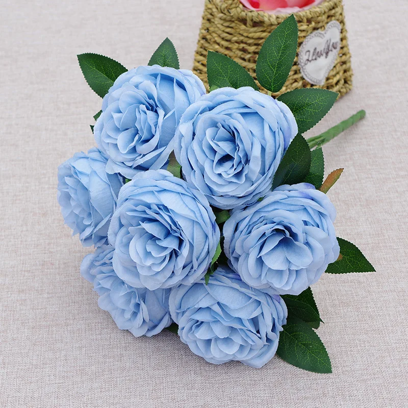 7 Head Blue Peonies Artificial Flowers Silk Bouquet Wedding  Christmas Table Decor Flower Arrangement Bloemen Boeket