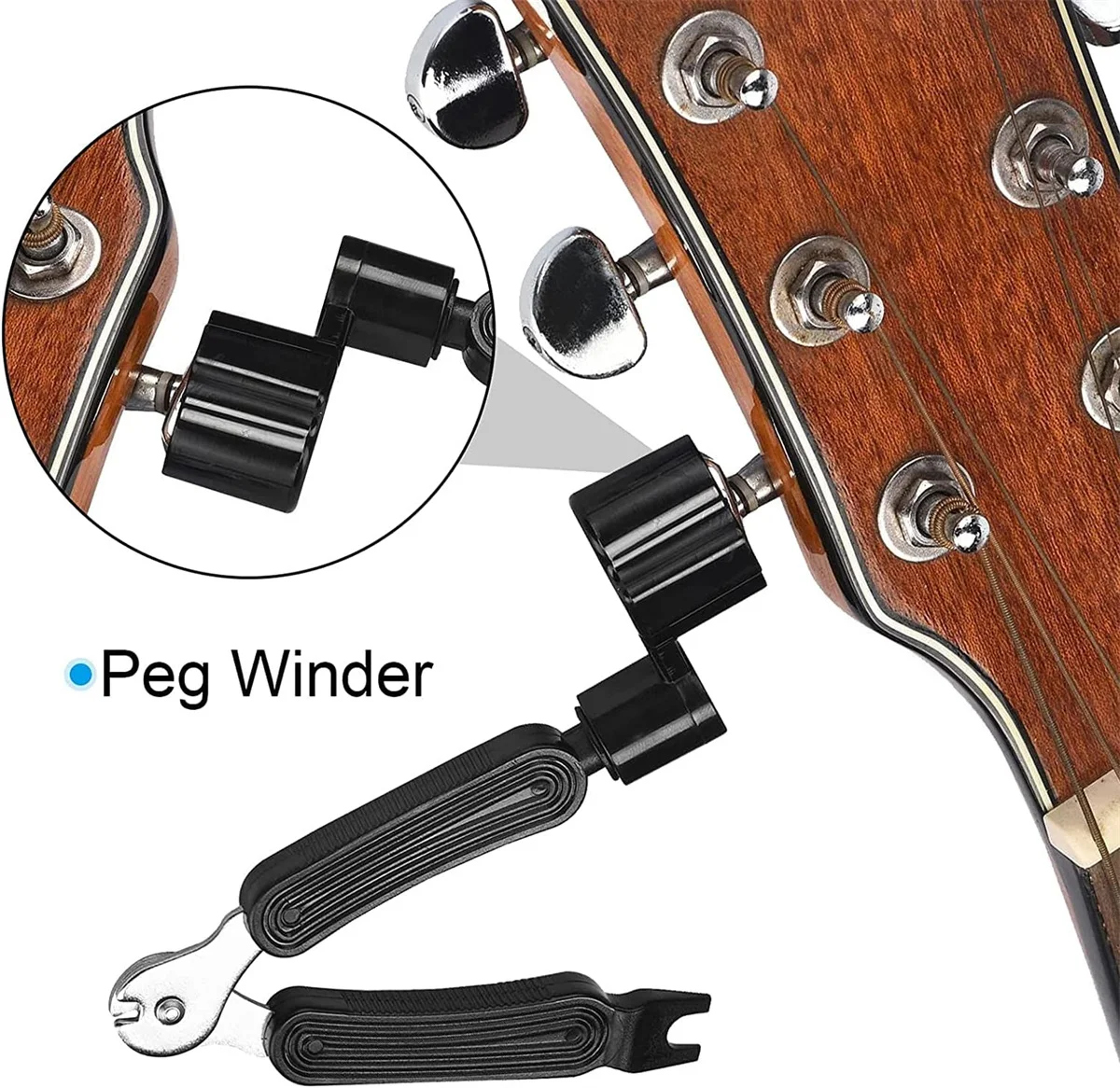Guitar String Winder Clipper Bridge Pin Puller - Multifunction Repair Tool with Plastic & Metal Construction