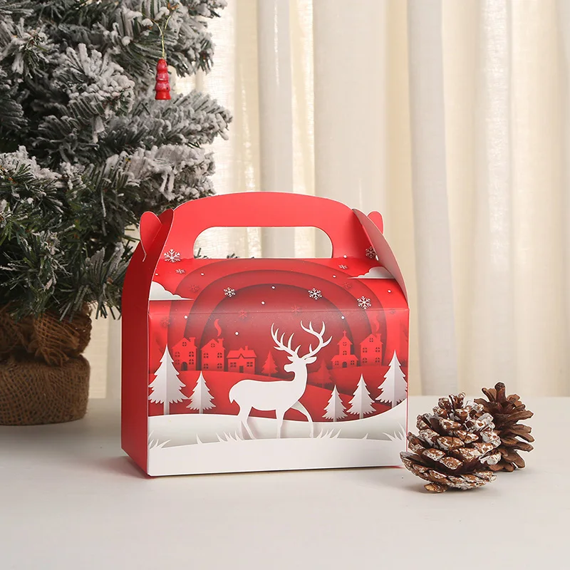12/24 Stück Kraftpapier Weihnachtsgeschenkbox mit Griff Eve Apple Favor Geschenkverpackung Boxen Neujahr Frohe Weihnachten Partyzubehör – Detail 4