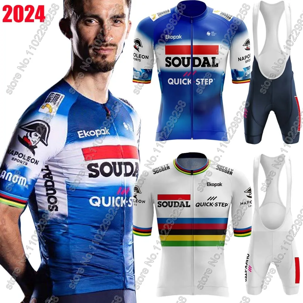 Soudal Quick Step 2024 maglia da ciclismo World Champion Set uomo francia Tour abbigliamento da ciclismo tuta da bici da strada tuta da bicicletta