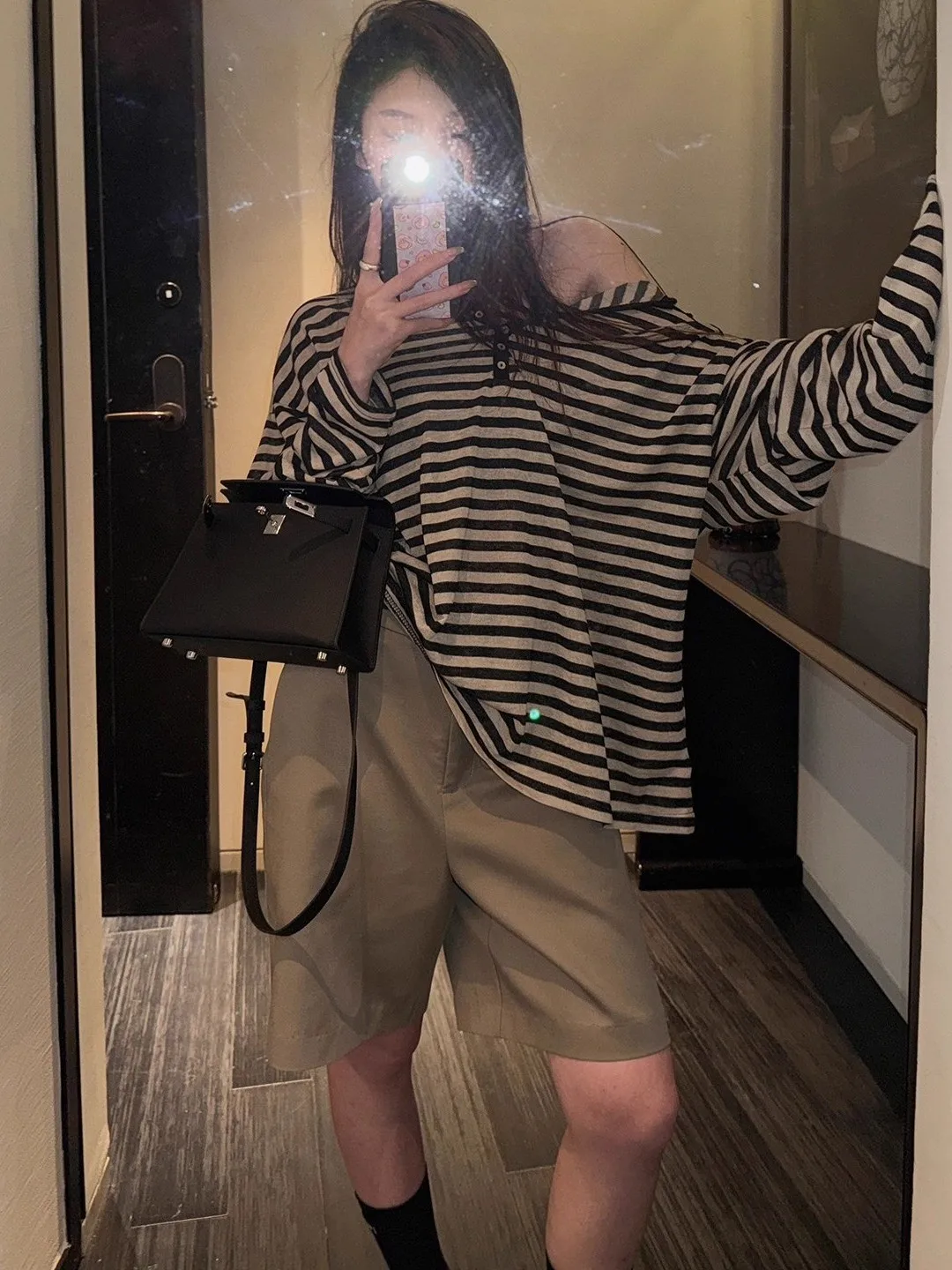 American Retro Color Block Striped Long Sleeve T-Shirt Women's Spring Autumn Loose Casual Lazy Loose Feeling Top Ins