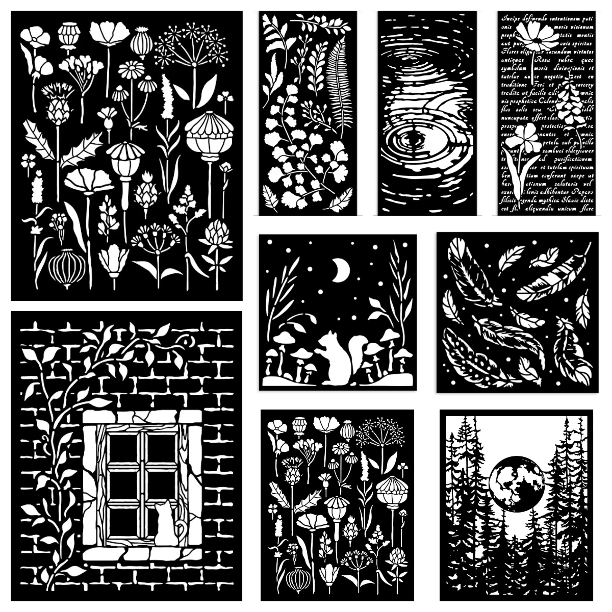 

Christmas Gears Leaves Stencil Drawing Greeting Card Feather Pattern Mini Layering Stencils Templates DIY Scrapbooking Album