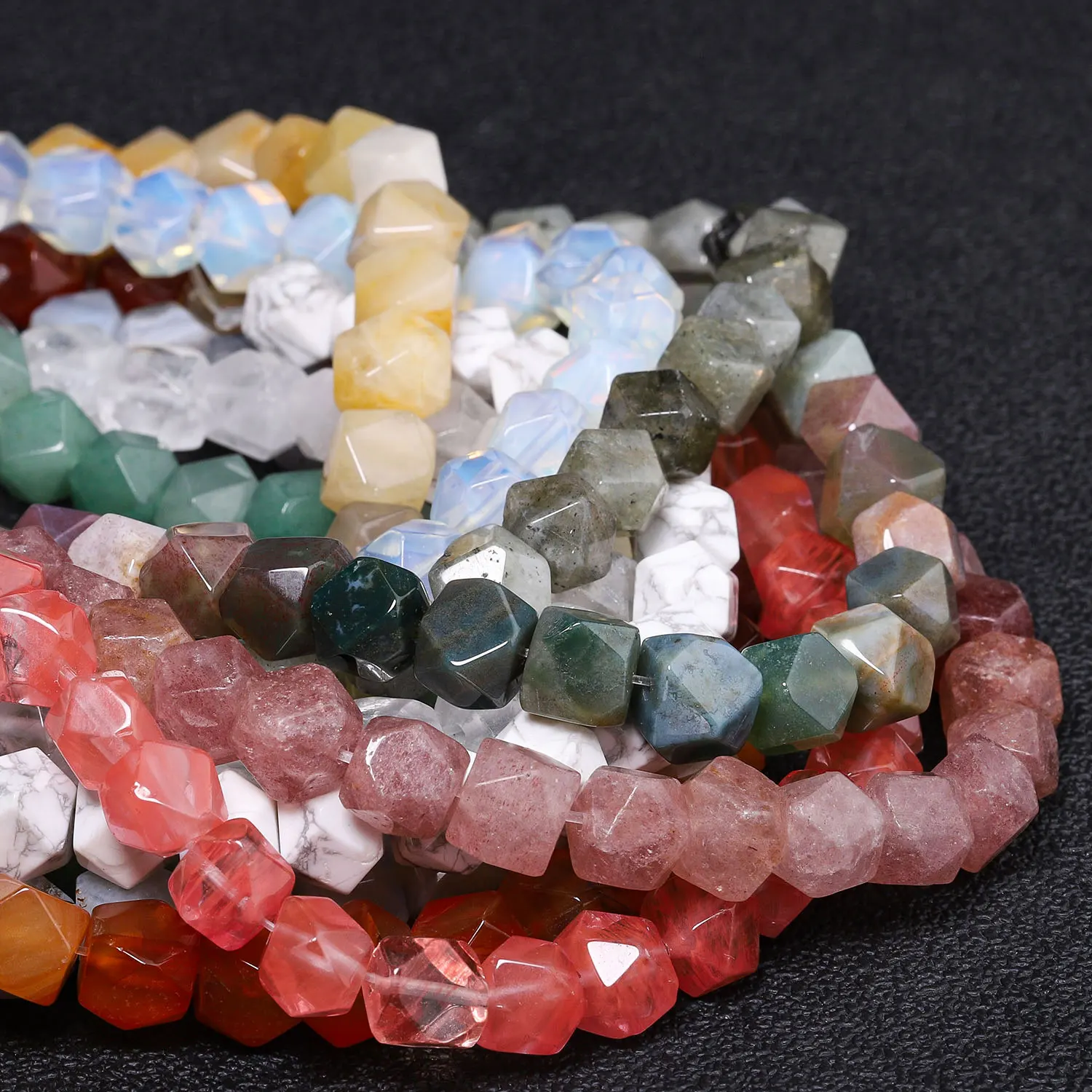 Natural Irregular Octagonal Shape Stone Beads 8-9mm Amethyst Agate Strawberry Quartz Tiger Eye Beads for DIY Jewelry Pendant