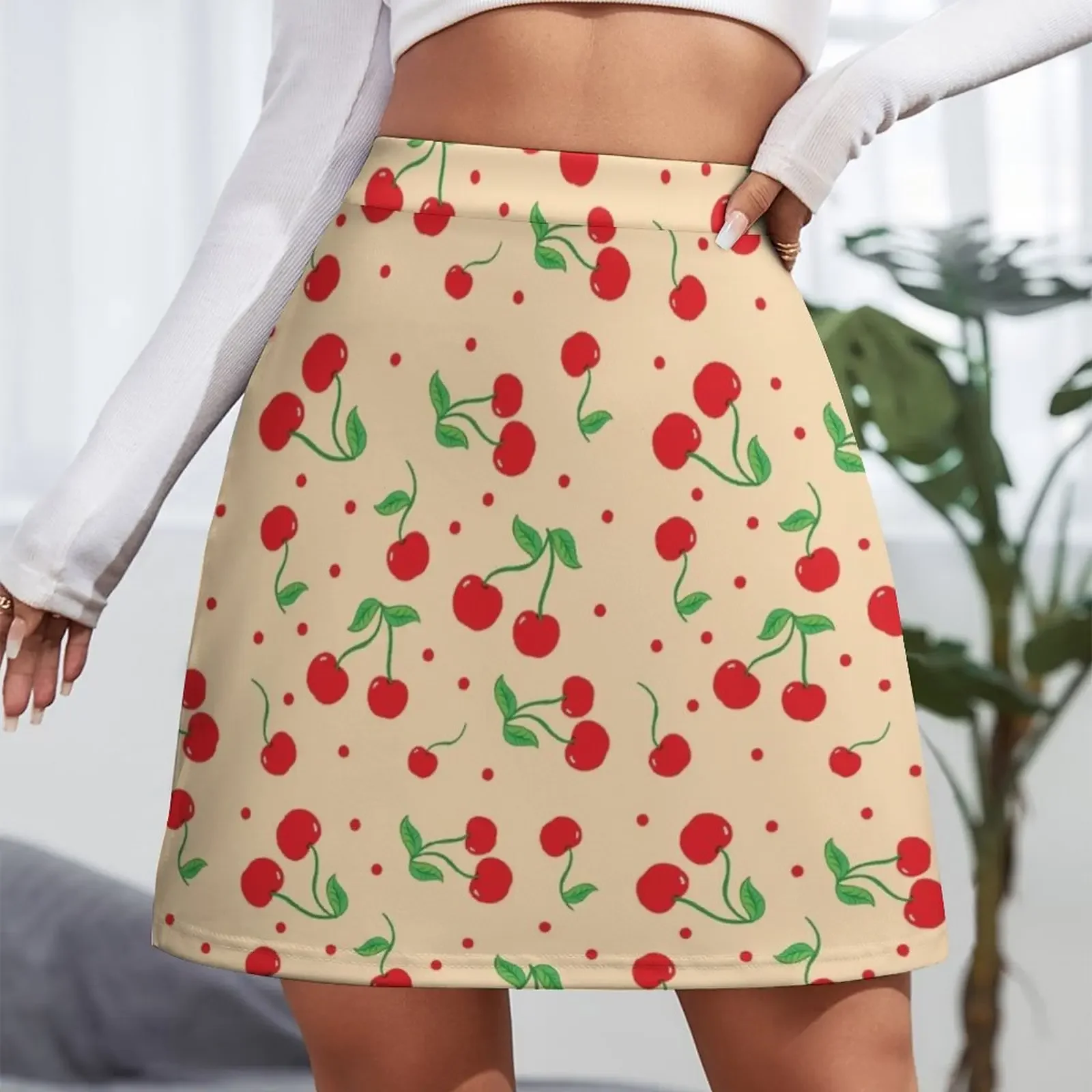 Cherry Vintage red dots Mini Skirt korean style skirt Clothing female skirt set