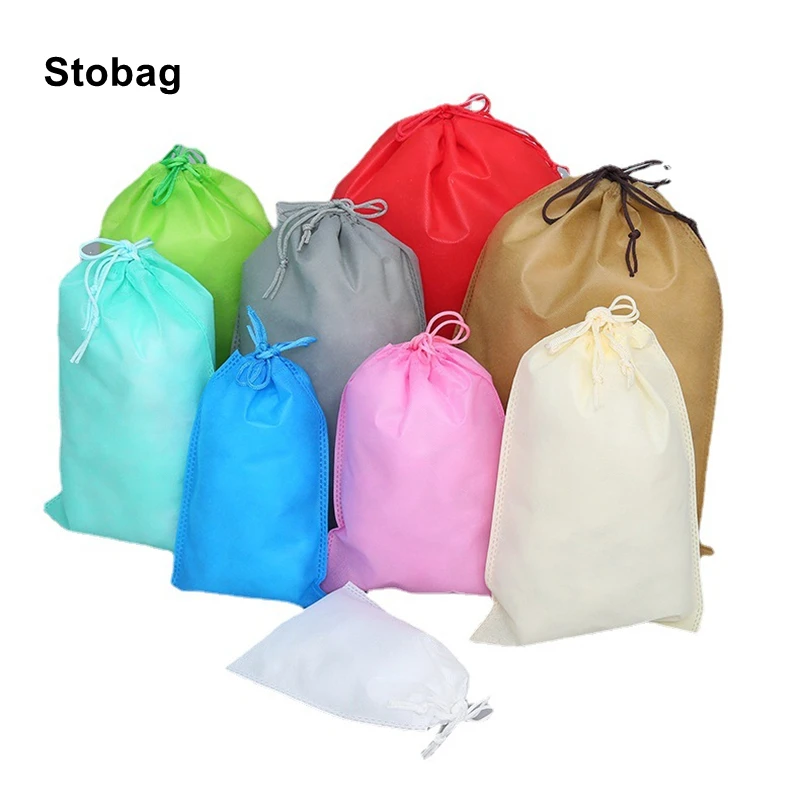 StoBag Non Woven Color Drawstring Bag Clothes Toy Packaging Storage Travel Pocket Shoes Organizer Pouches Custom Logo(Extra Fee)