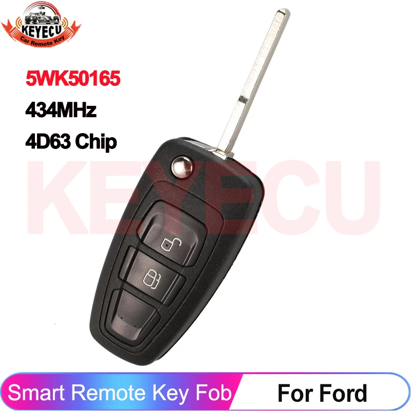 KEYECU 2 Buttons 5WK50165 434MHz FSK 4D63 Chip Flip Remote Key For Ford Ranger 2011 2012 2013 2014 2015 For Mazda BT50 5WK50166