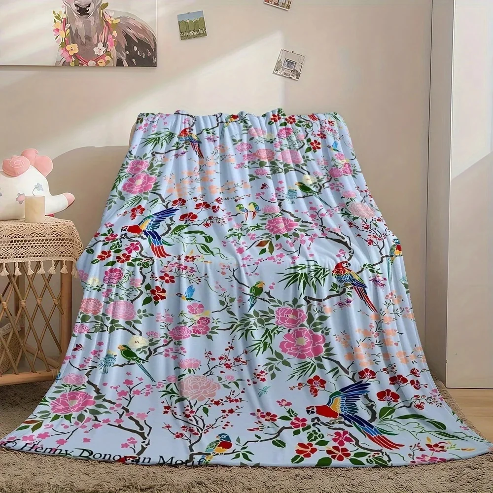 Autumn and Winter Colorful Parrot Peony Leaf Light Blue Base Flower Carpet, Oriental Flower Daily Carpet