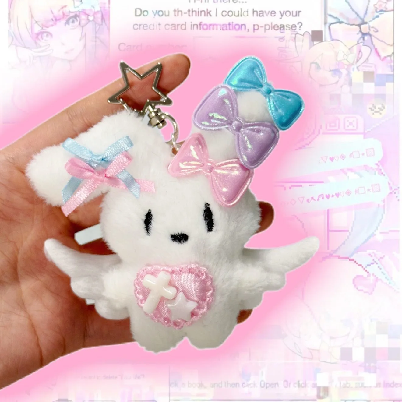 Cute Bowknot Rabbit Plush Doll Key Chain Backpack Pendant Couple Keyrings Game Needy Girl Overdose KAngel Cosplay Accessories
