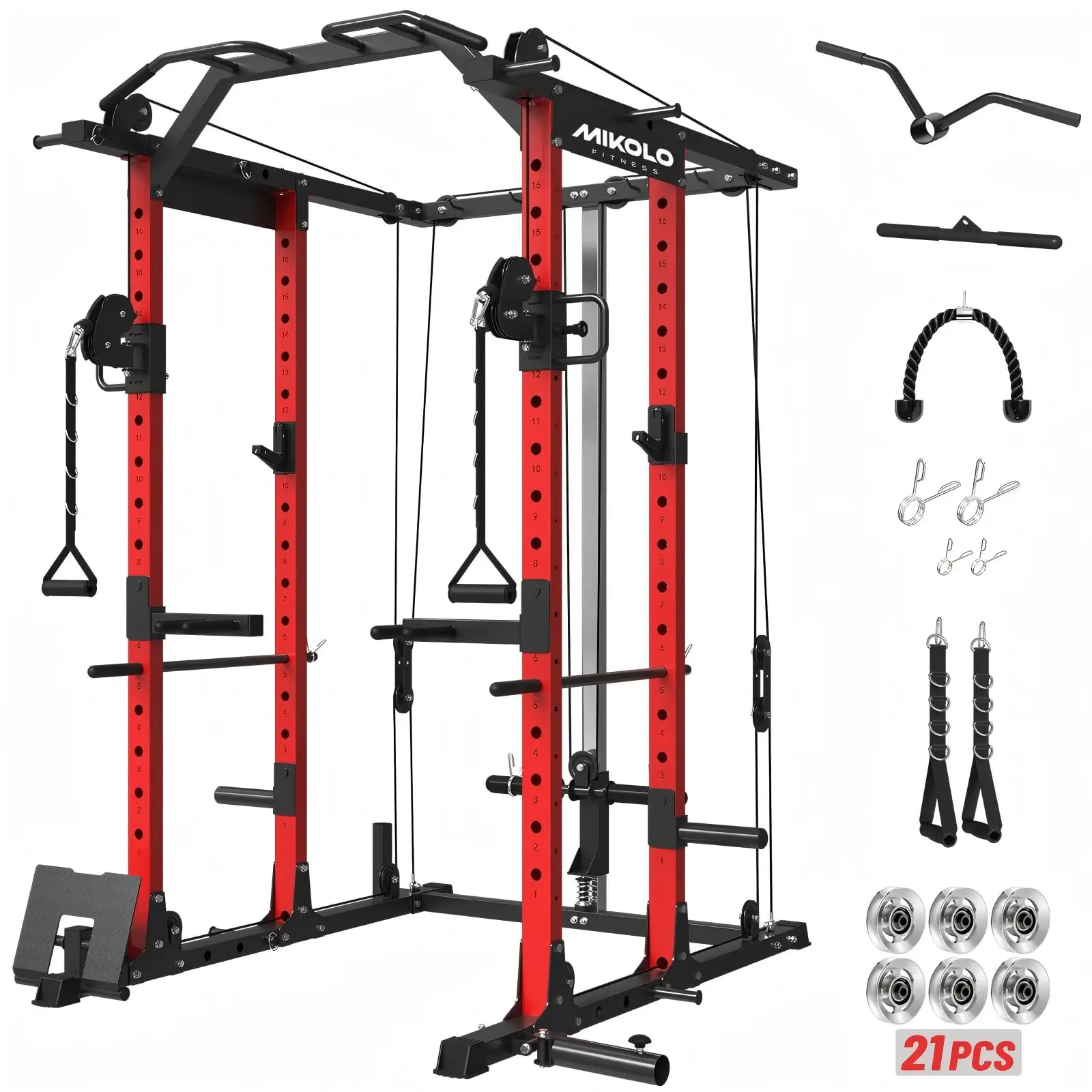 Power Cage, Power Rack with Cable Crossover System, 1500LBS Squat Rack with LAT Pull Down System, Workout Cage with