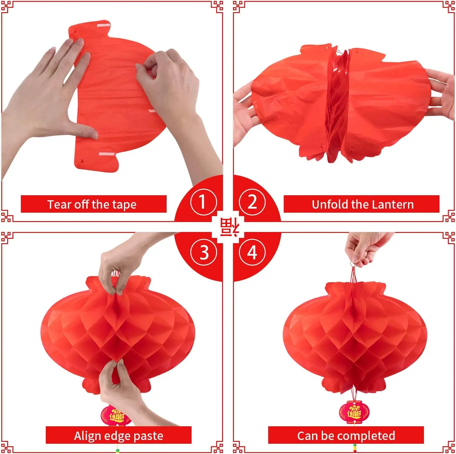 15-40CM 10 Pieces Chinese Red Paper Lanterns Festival Decorations for New Year, Spring Festival, Wedding and Restaurant