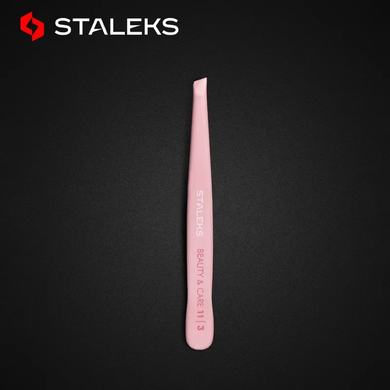 STALEKS BEAUTY&CARE 11-3 New High Quality Pink Slant Tip Eyebrow Tweezers Stainless Steel Hair Removal Beauty Makeup Tool