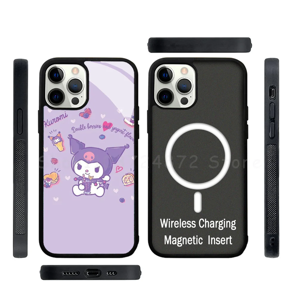 Kawaii K-kuromi Phone Case Strong Magnetic For IPhone 15 14 13 Pro Max Mini Alex Mirror For Magsafe Wireless Charging Cover