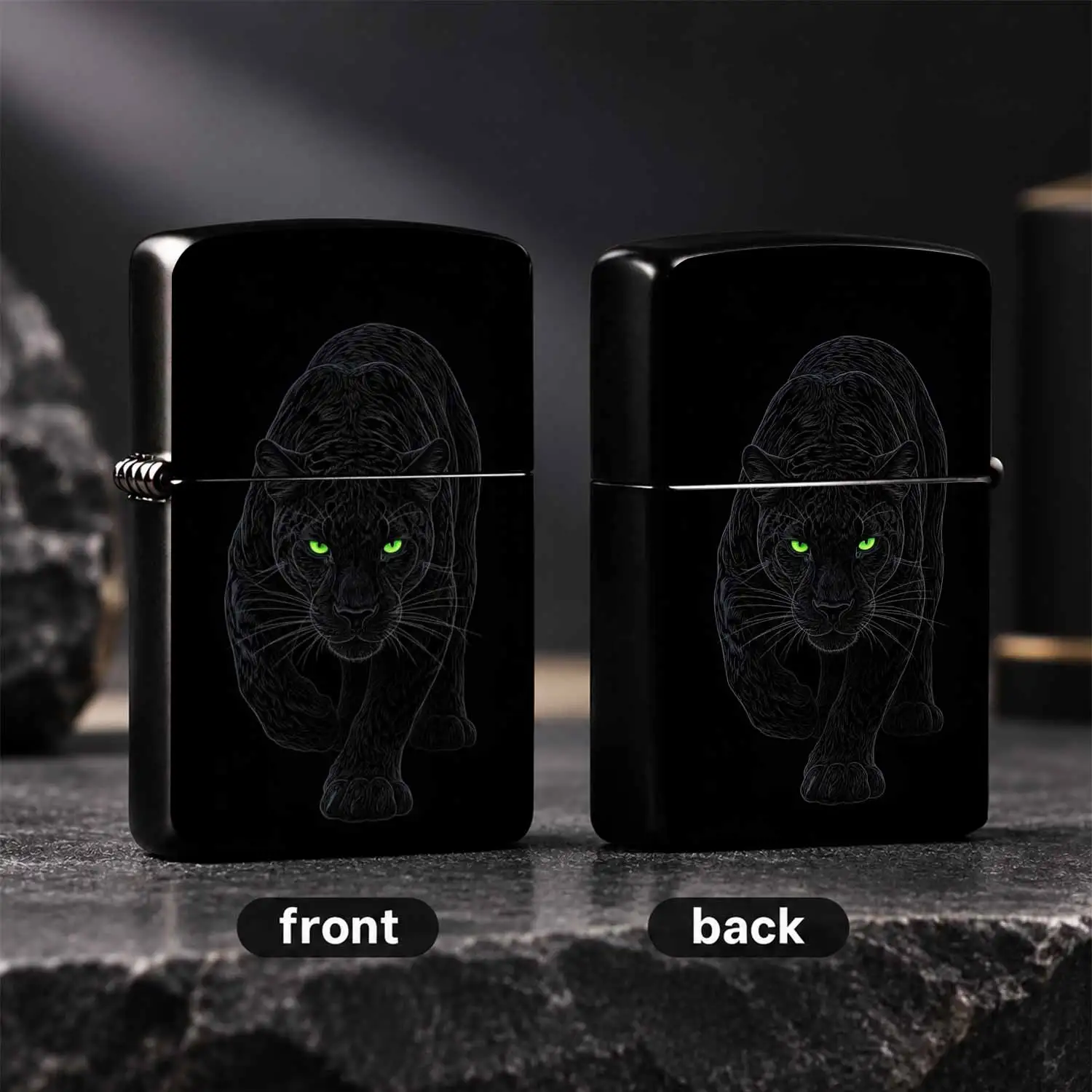 Stylish Stealth Panther Themed Portable Igniter, Fits Daily Outings, Outdoor Camping, Business Gifting Scenarios, Striking Bright Green Eyes With Dim Line Art Builds Strong Night Vibe, Blends Practicality And Unique Taste, Perfect For Self