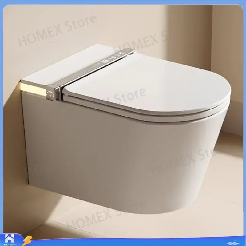 Wall Hung Smart Toilet Ceramic WC Bidet Automatic Open Close Electric Seat Heated Flush Remote Control Modern Bathroom