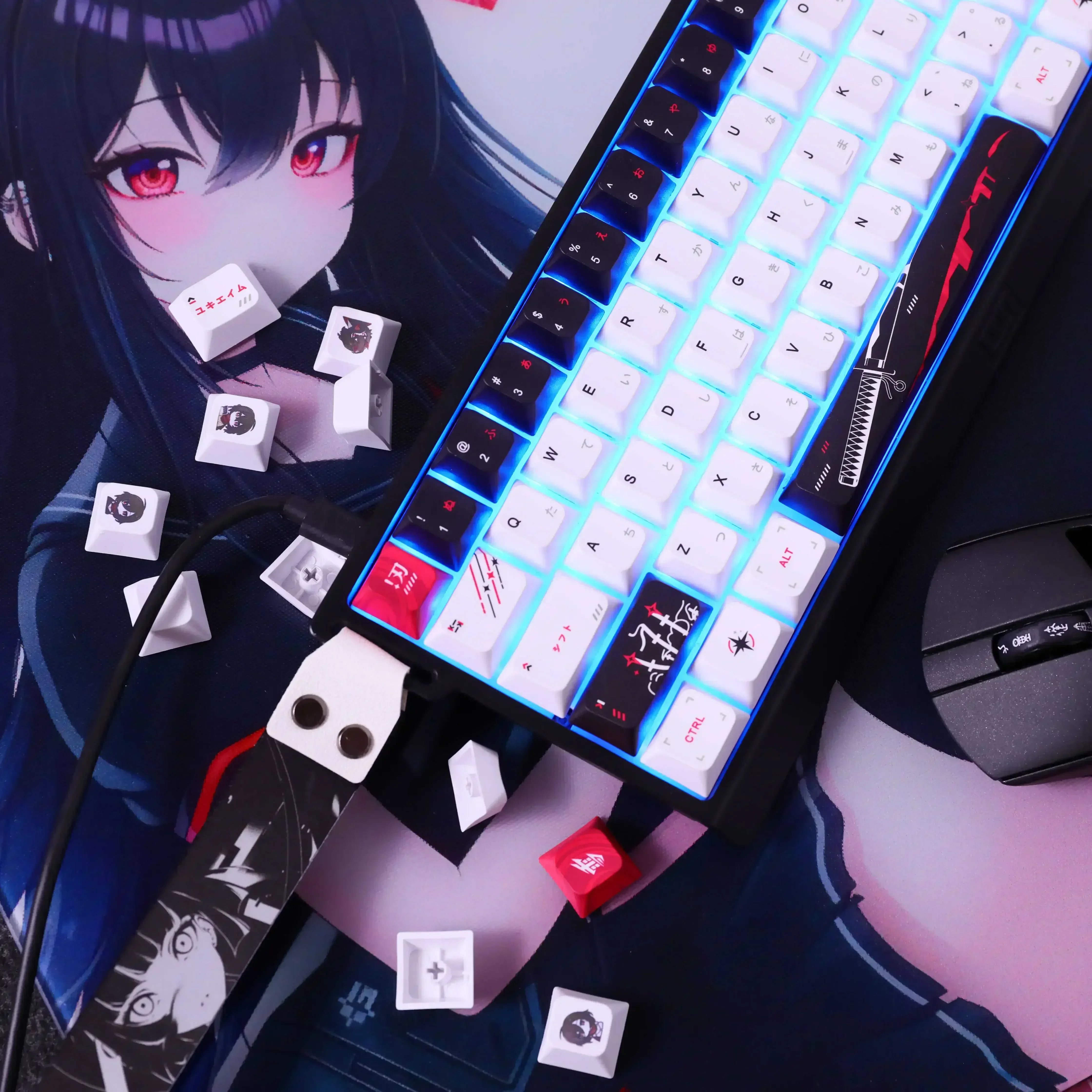 Yuki Aim Keycaps Set PBT Five-Sided Sublimation Anime Keyboard Caps Custom Cherry Profile Keycaps for Mechanical Keyboard Gift