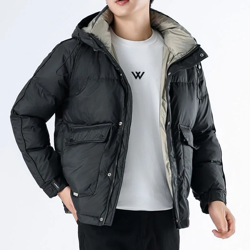 Men Lightweight Down Jacket Winter New Male Thicken Warm Fashion Stand Collar Duck Down Outwear Casual Hooded Pure Color Outcoat