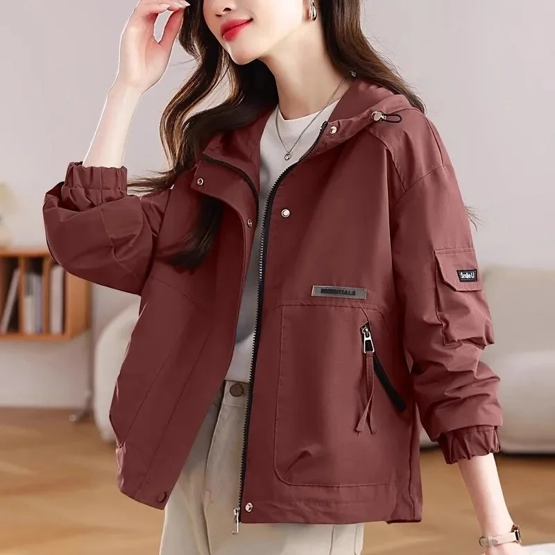 

Hooded Short Windbreaker Jackets Female 2025Spring Autumn New Trench Coat Women Fashion Casual Outerwear Large Size Overcoat Top