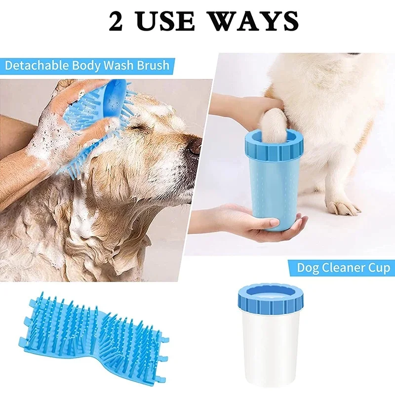 2 in 1 Portable Dog Foot Washer, Presser Foot Cleaning Cup, Pet Paw Cleaner Cup, Dog Paw Cleaning Bath Mud Washer Grooming Brush