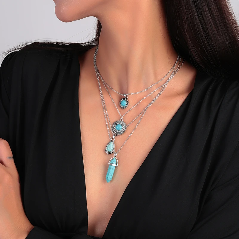 4 teile/satz Bohemia Türkis Stein Sonne Anhänger Halskette für Frauen Mädchen Party Festival Schmuck Geschenke – Detail 2