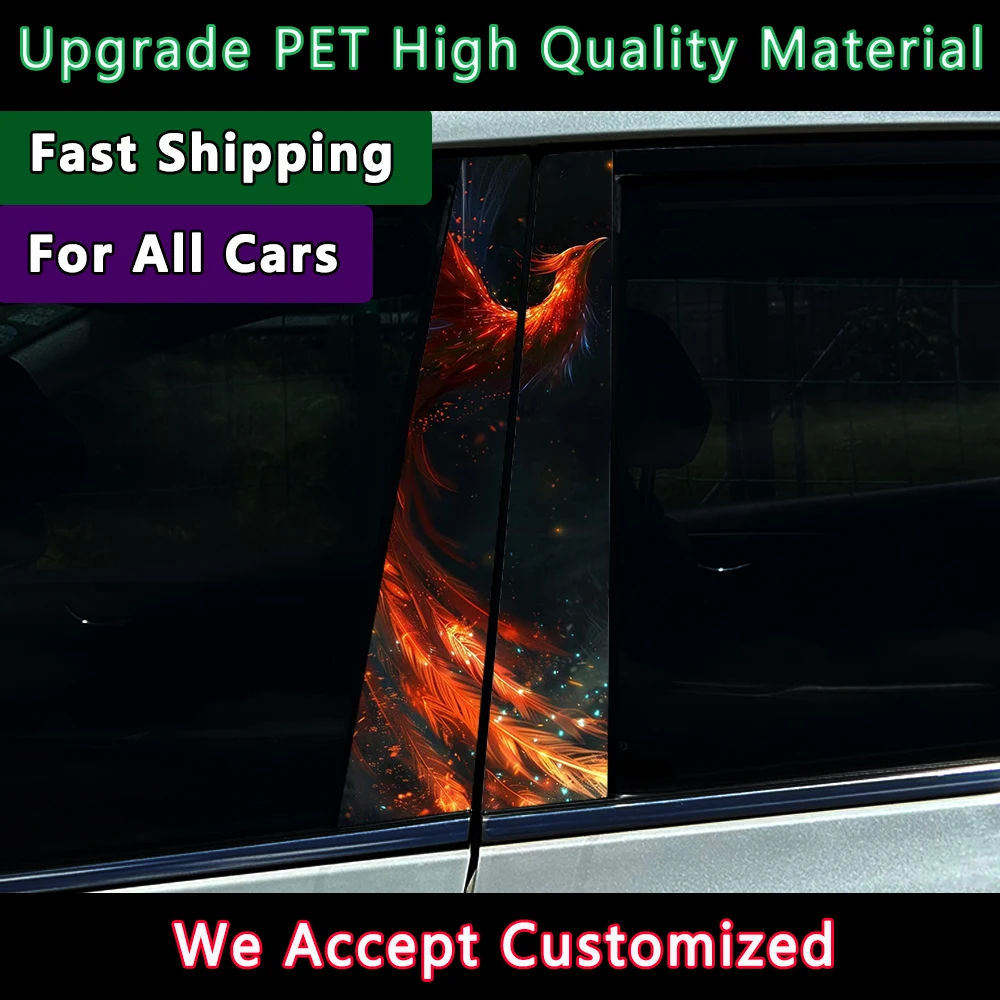 Flame Phoenix Car Stickers Auto B Pillar Waterproof Beautiful Birds Feather Wings Decor Cover Scratches Car Doors Pillar Decals