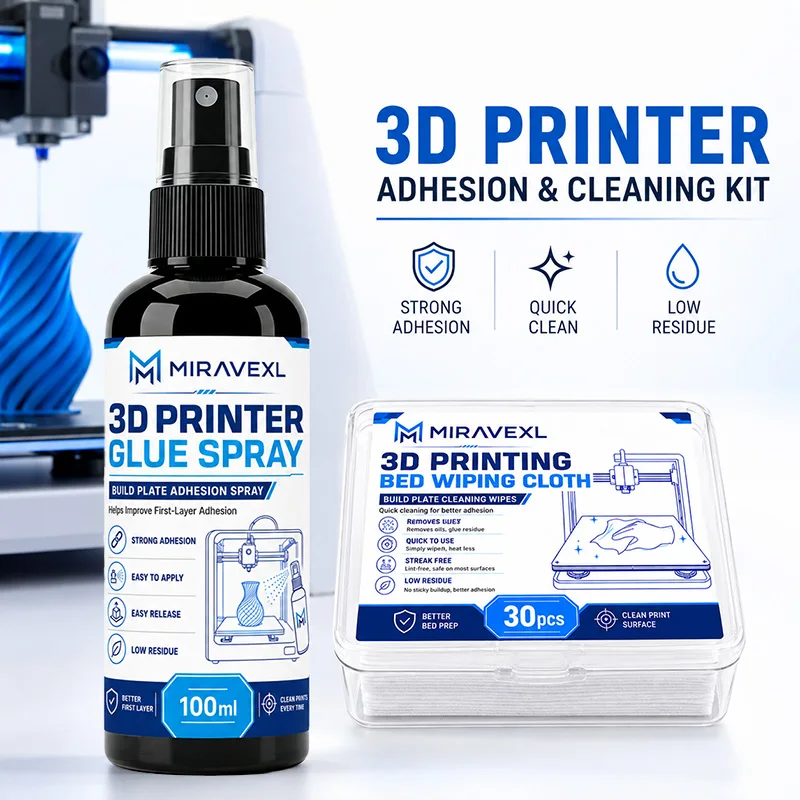 3D Printing Adhesion Spray 100ml Bed Wiping Cloth 30pcs Kit for PEI Glass Spring Steel Bed Easy Release Low Residue Cleaning