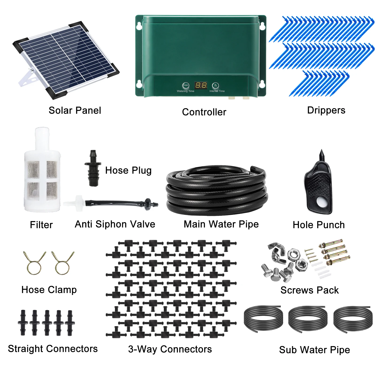 Solar Automatic Drip Irrigation Kit 7 Timing Modes 30 Watering Modes 32.8FT Automatic Watering Irrigation System Set for Garden