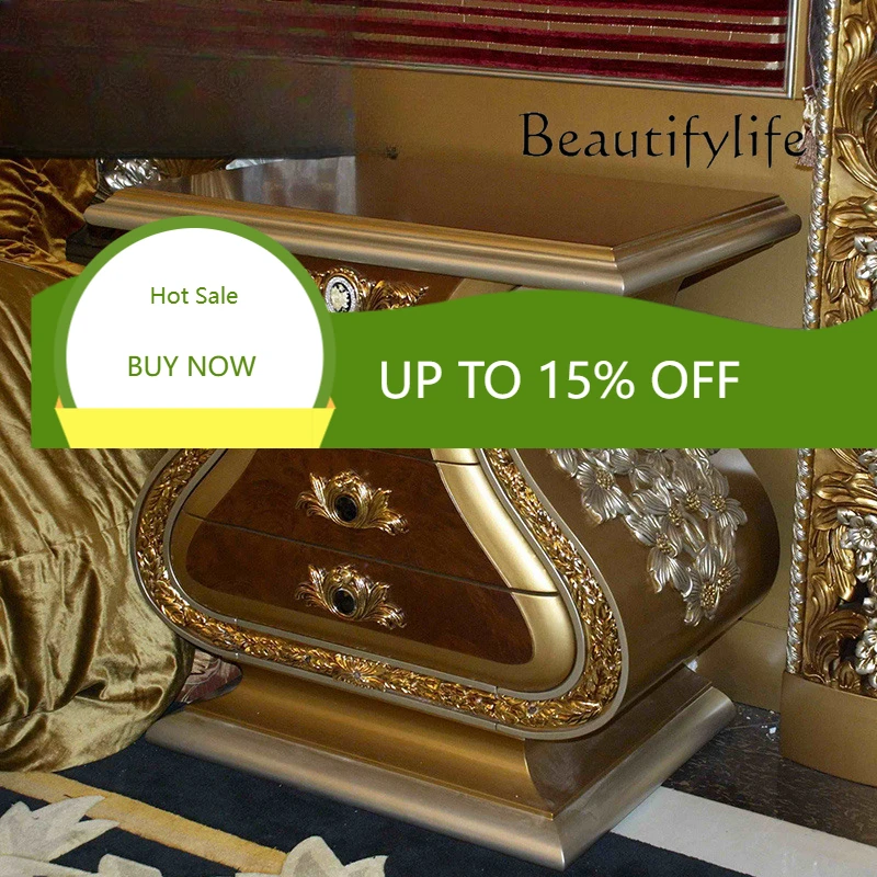 

European Solid Wood Bedside Table French Court Villa Bedroom Locker Classical Retro Drawer Cabinet X